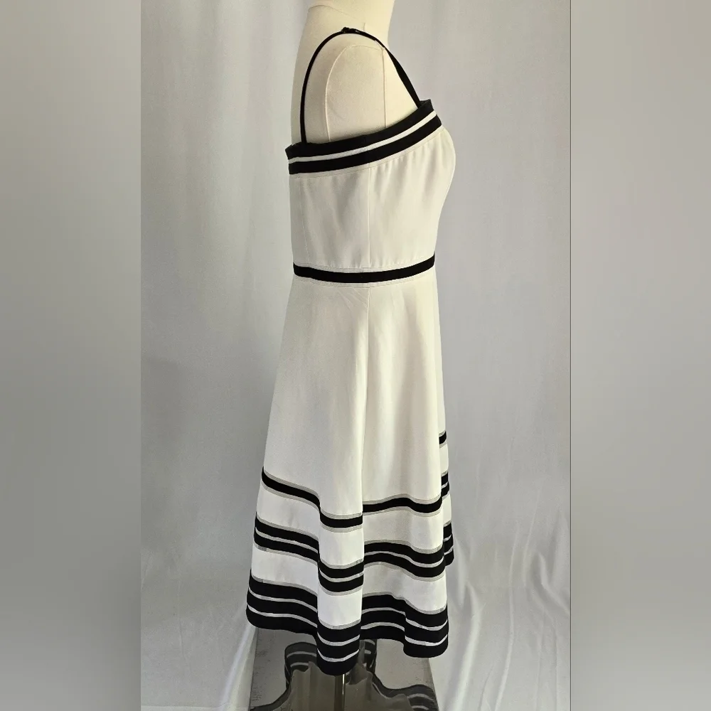 Ann Taylor Silk-Blend Strapless Fit & Flare White Dress Black Stripes Sz. 8 - Picture 6 of 12